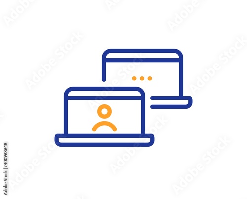 Outsource work line icon. Job at home sign. Remote office employee symbol. Quality design element. Line style outsource work icon. Editable stroke. Vector