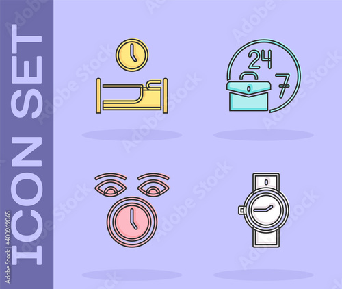 Set Wrist watch, Time to sleep, Clock and Always busy icon. Vector.