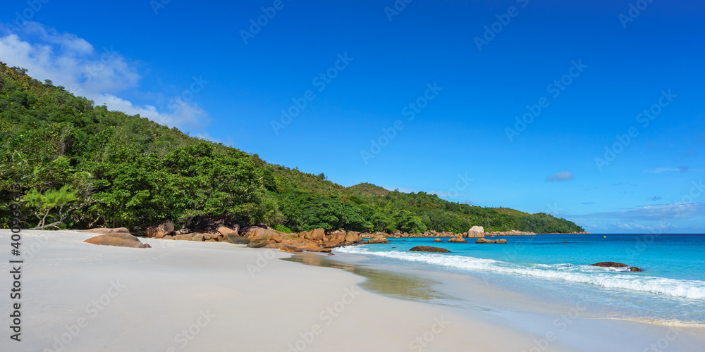 tropical beach at anse lazio, on praslin, seychelles tropical beach at anse lazio, on praslin, seychelles