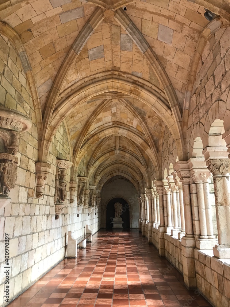 Vaulted ceiling corridor in Ancient Spanish monastery in North Miami