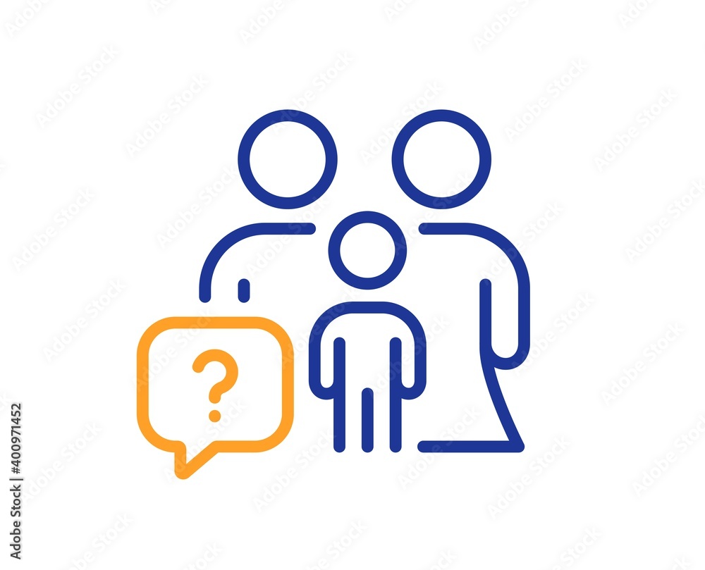 Family questions line icon. Question mark sign. People insurance symbol. Quality design element. Line style family questions icon. Editable stroke. Vector Family questions line icon. Question mark sign. People insurance symbol. Quality design element. Line style family questions icon. Editable stroke. Vector