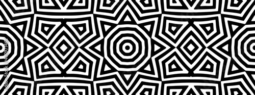 White and black geometric lines. Minimalist art for boho, nordic, scandinavian, aztec decor. Simple seamless modern pattern. Ornament textiles. Vector illustration. Ethnic tribal motifs. Template #10