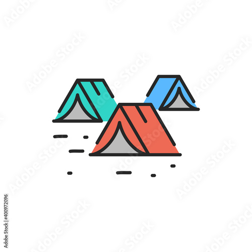 Illegal immigrants camping color line icon. Editable stroke.