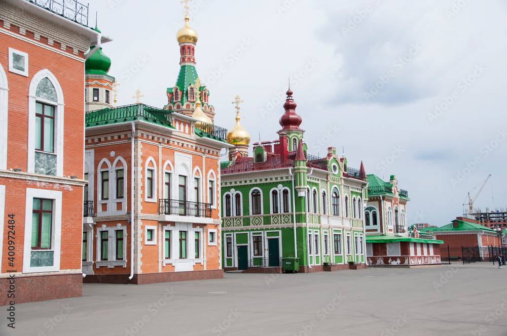 Naklejka premium View of beautiful houses in the city of Yoshkar-Ola, Republic of Mari-El, May 11, 2017.