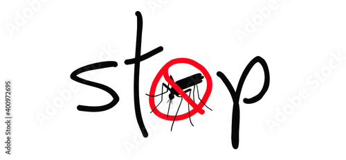 Stop malaria, zika or dengue. Caution, warning mosquitos drinking blood. World mosquito day. Flat vector signaling. Insect bite, blood infection ( illness ). Spread malaria virus fever alert.