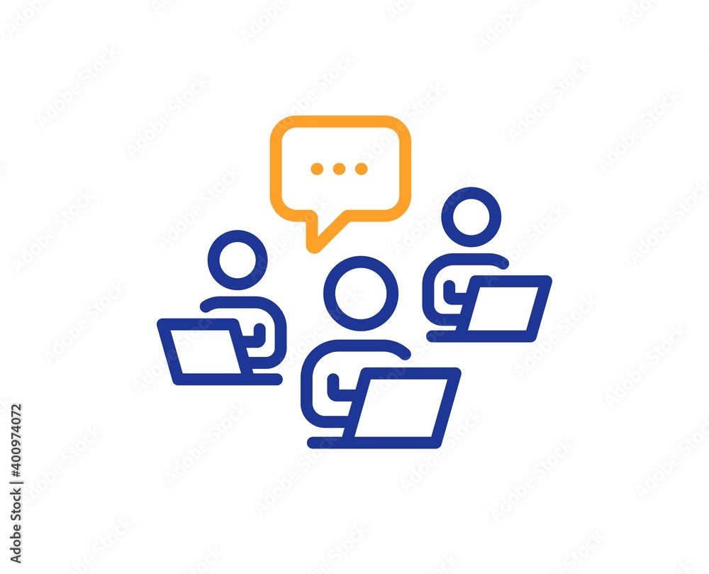 Teamwork line icon. Remote office sign. Team employees symbol. Quality design element. Line style teamwork icon. Editable stroke. Vector Teamwork line icon. Remote office sign. Team employees symbol. Quality design element. Line style teamwork icon. Editable stroke. Vector
