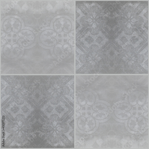 Gray white bright seamless grunge worn vintage retro geometric square mosaic motif cement tiles texture background