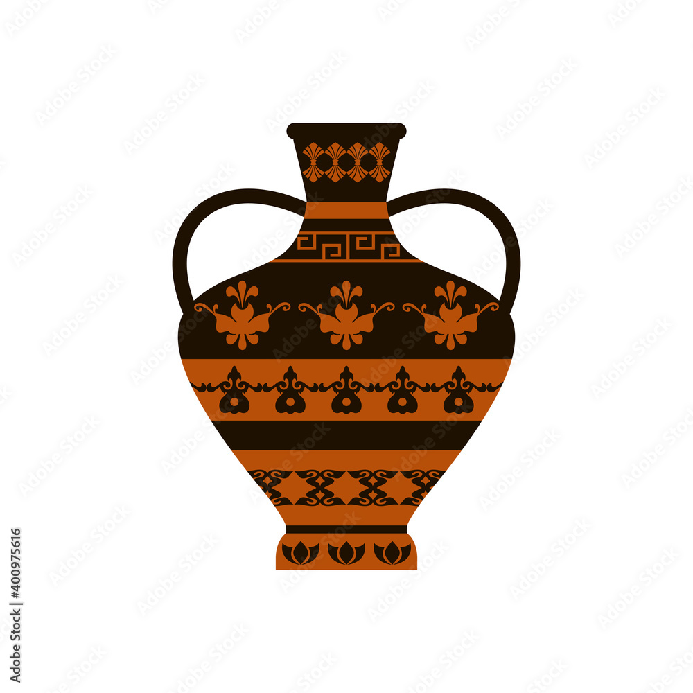 Greek amphora with ornament. Vector illustration. Flat design..