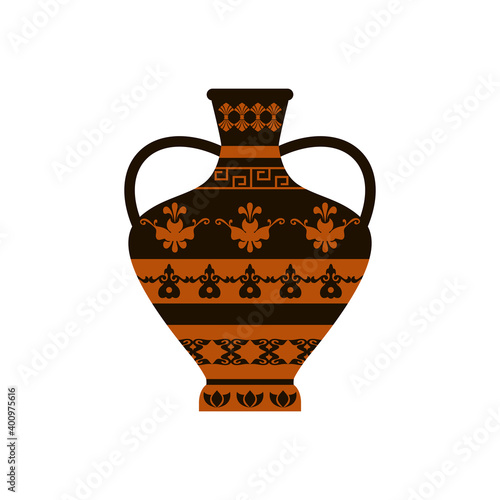Greek amphora with ornament. Vector illustration. Flat design..