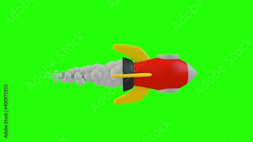 isolated flying cartoon red spacecraft, 3d animation