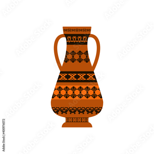 Ancient Greek amphora with ornament. Vector illustration. Flat design..