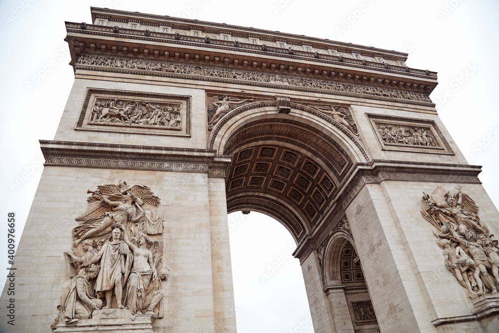 Arc de Triomphe, triumphal arch, one of Paris symbols.
