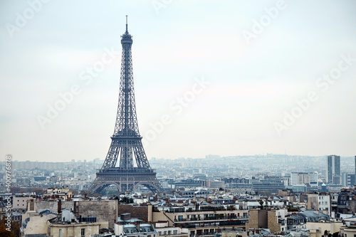 Panoramic view of Paris from Arc de Triomphe  center of Paris.