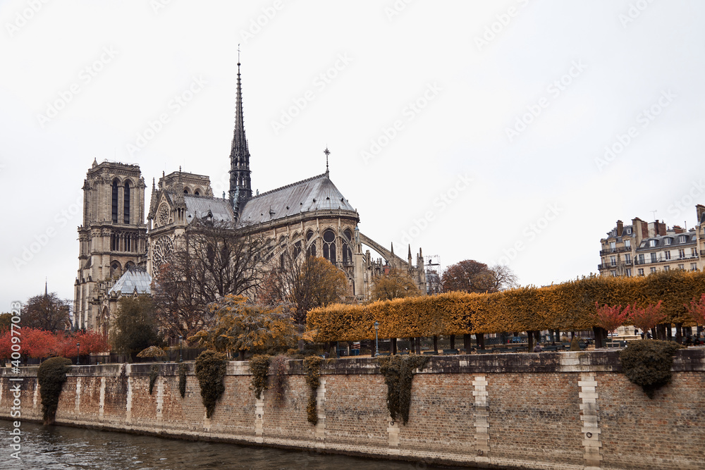 Notre Dame of Paris church cathedral - before big fire and destruction in 2019. Notre Dame of Paris church cathedral - before big fire and destruction in 2019.