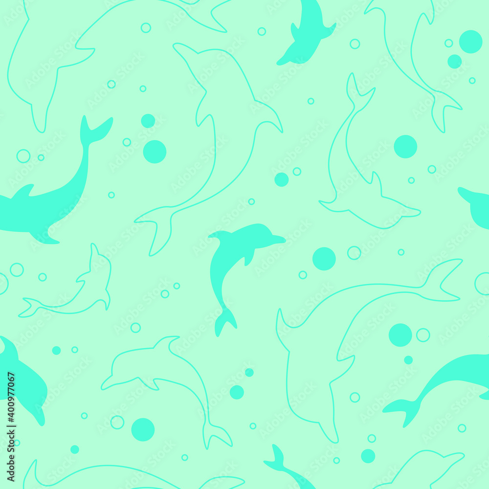 Dolphin seamless pattern vector illustration.