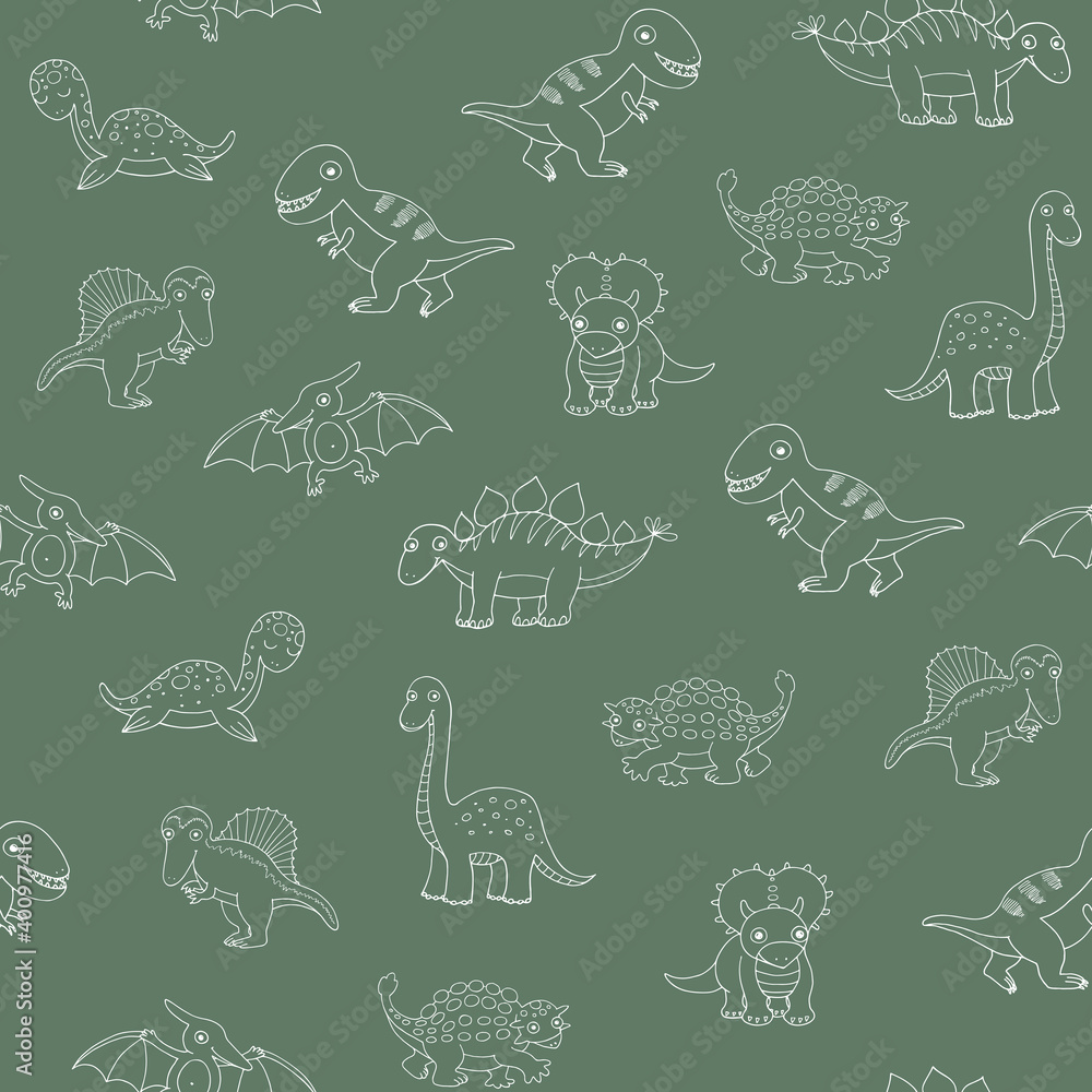 Dinosaurs hand drawn vector seamless line pattern Dinosaurs hand drawn vector seamless line pattern