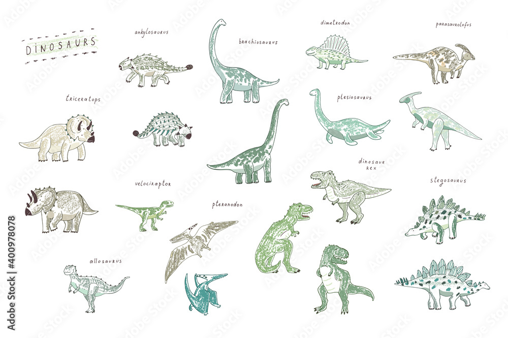 Dinosaurs hand drawn vector illustrations set Dinosaurs hand drawn vector illustrations set