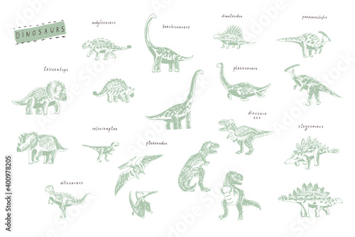 Dinosaurs hand drawn vector illustrations set