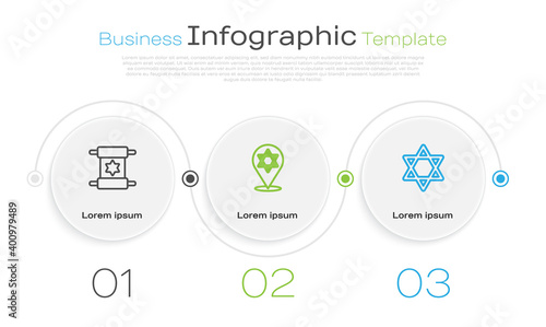 Set line Torah scroll, Star of David and . Business infographic template. Vector.