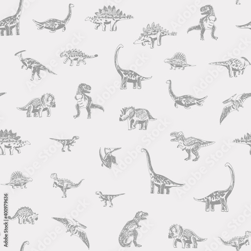Dinosaurs hand drawn vector seamless pattern