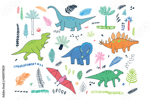 Dinosaurs hand drawn vector illustrations set