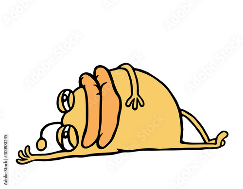 Cartoon orange monster resting lying down. Vector illustration.