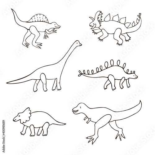Dinosaurs hand drawn vector line illustrations set
