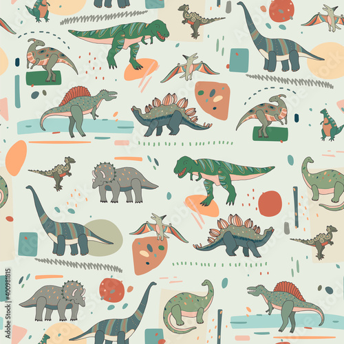 Dinosaurs hand drawn vector seamless pattern