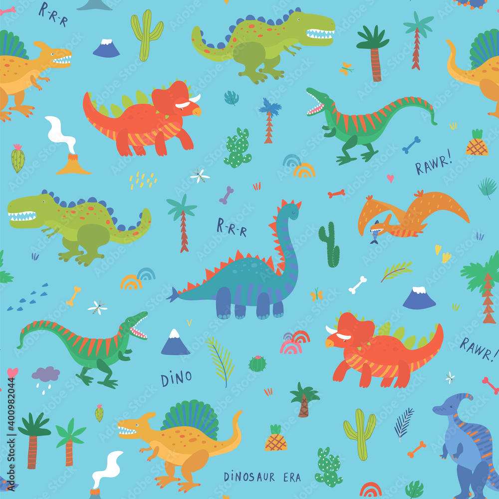 Dinosaurs hand drawn vector seamless pattern Dinosaurs hand drawn vector seamless pattern