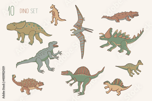 Fototapeta Naklejka Na Ścianę i Meble -  Dinosaurs hand drawn vector pastel colors illustrations set