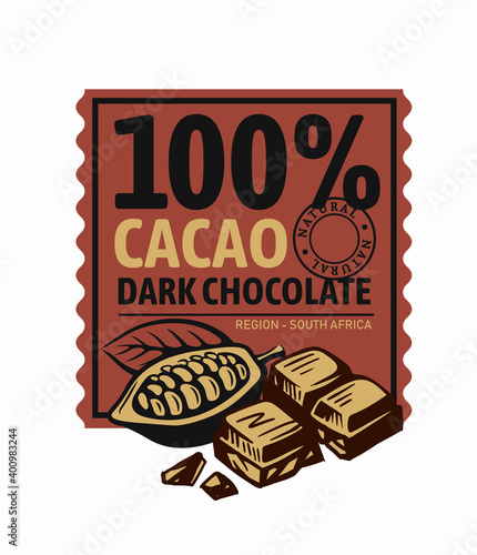 chocolate and cocoa pieces emblem with text