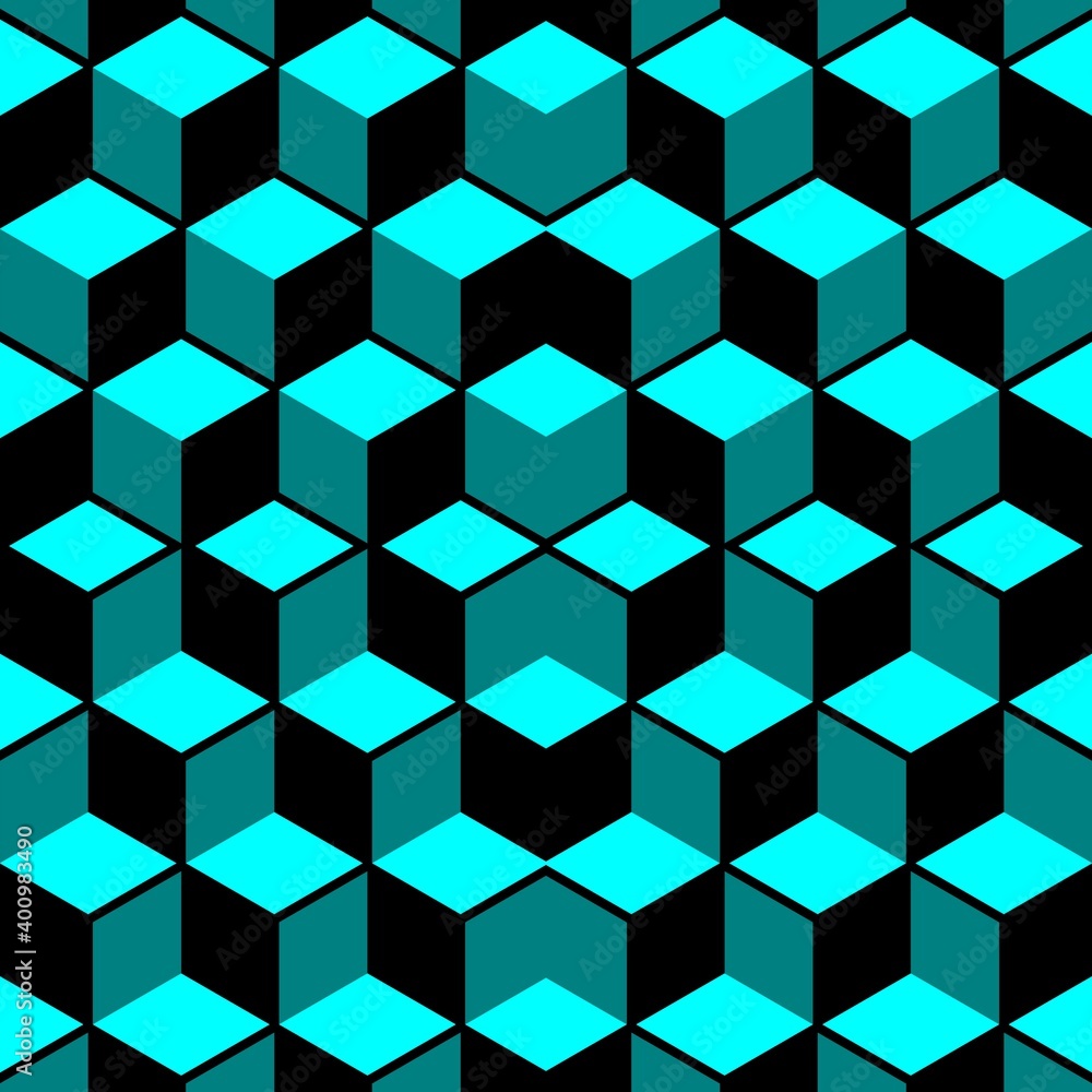 3D Escher style repeating cube pattern in shades of turquoise 3D Escher style repeating cube pattern in shades of turquoise