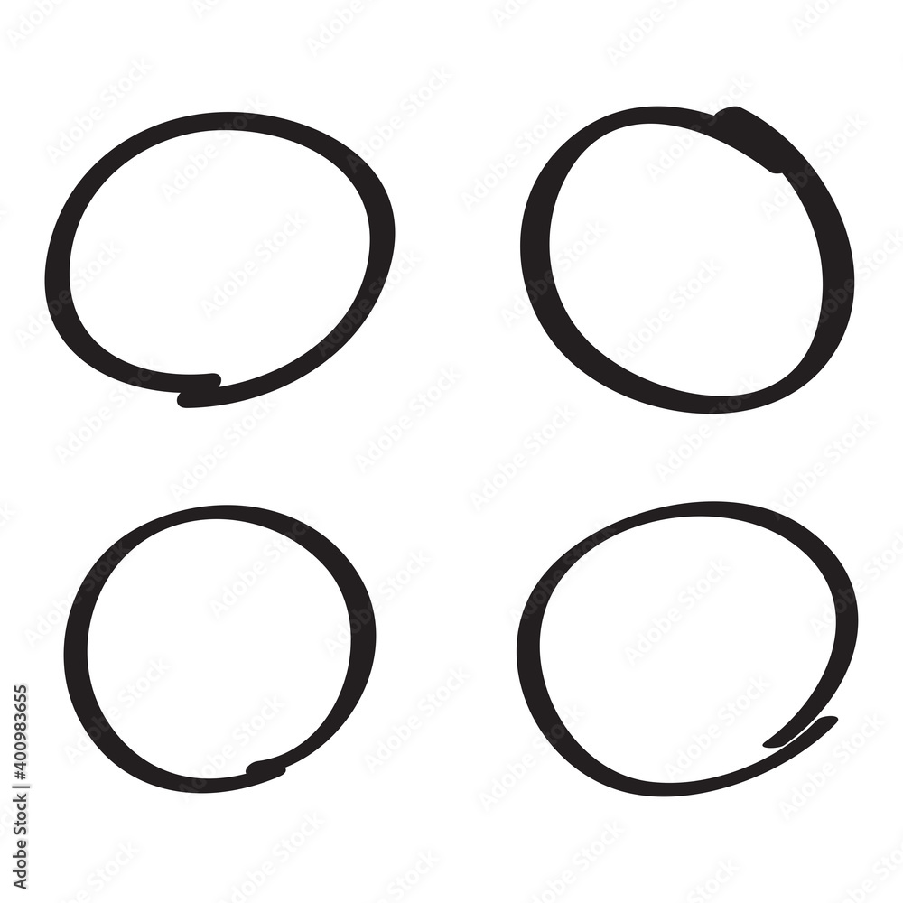 Black circle, pen draw set. Highlight hand drawn circle isolated on background. Handwritten black circle. For marker pen, pencil, logo and text check. Circle vector illustration Black circle, pen draw set. Highlight hand drawn circle isolated on background. Handwritten black circle. For marker pen, pencil, logo and text check. Circle vector illustration