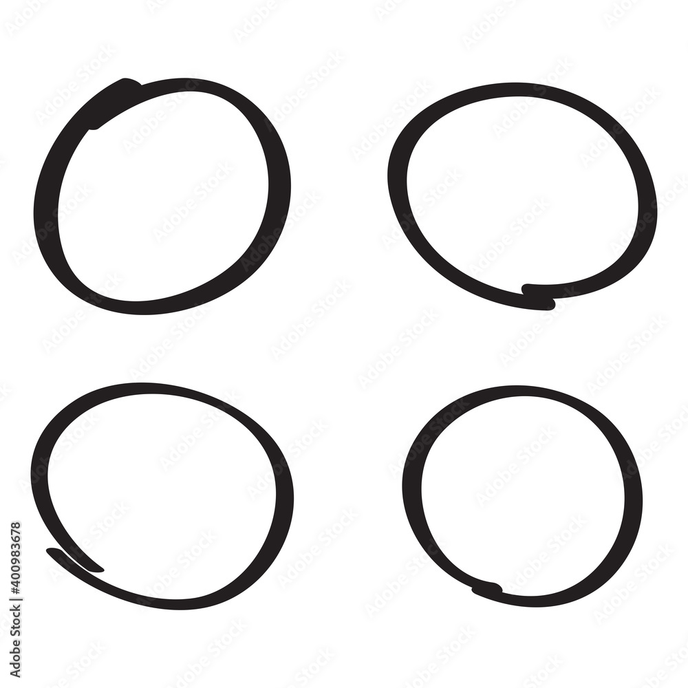 Black circle, pen draw set. Highlight hand drawn circle isolated on background. Handwritten black circle. For marker pen, pencil, logo and text check. Circle vector illustration Black circle, pen draw set. Highlight hand drawn circle isolated on background. Handwritten black circle. For marker pen, pencil, logo and text check. Circle vector illustration