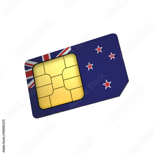 SIM Card with Flag of New Zealand A concept of New Zealander Mobile Operator