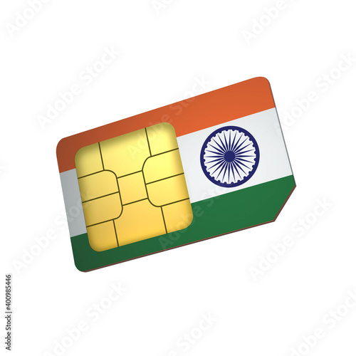 SIM Card with Flag of India A concept of Indian Mobile Operator photo