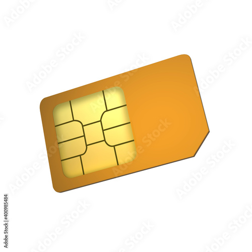 3D orange mobile phone sim card chip