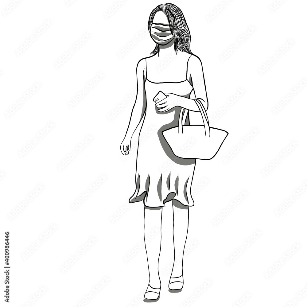 Beautiful young woman wearing surgical mask for protective of Coronaviruses epidemic,air pollution.Creative with illustration in flat design. Beautiful young woman wearing surgical mask for protective of Coronaviruses epidemic,air pollution.Creative with illustration in flat design.