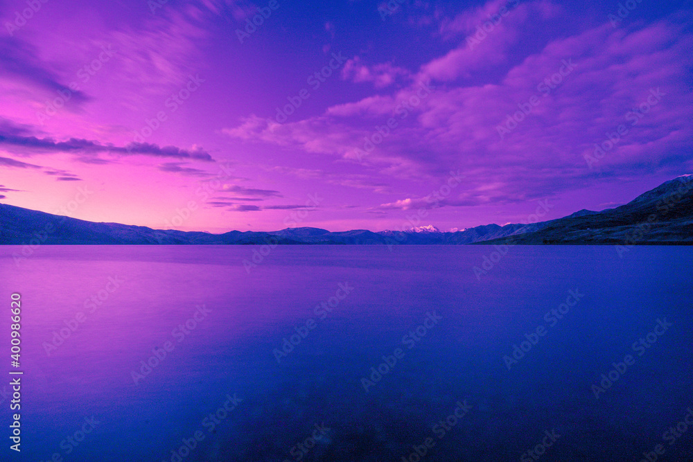 View of lake Himalayas early morning blue Hour landscape