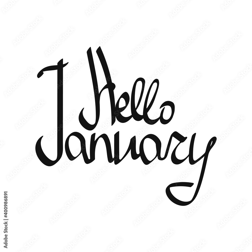 Hello January, isolated calligraphy lettering, word design template, vector illustration Hello January, isolated calligraphy lettering, word design template, vector illustration