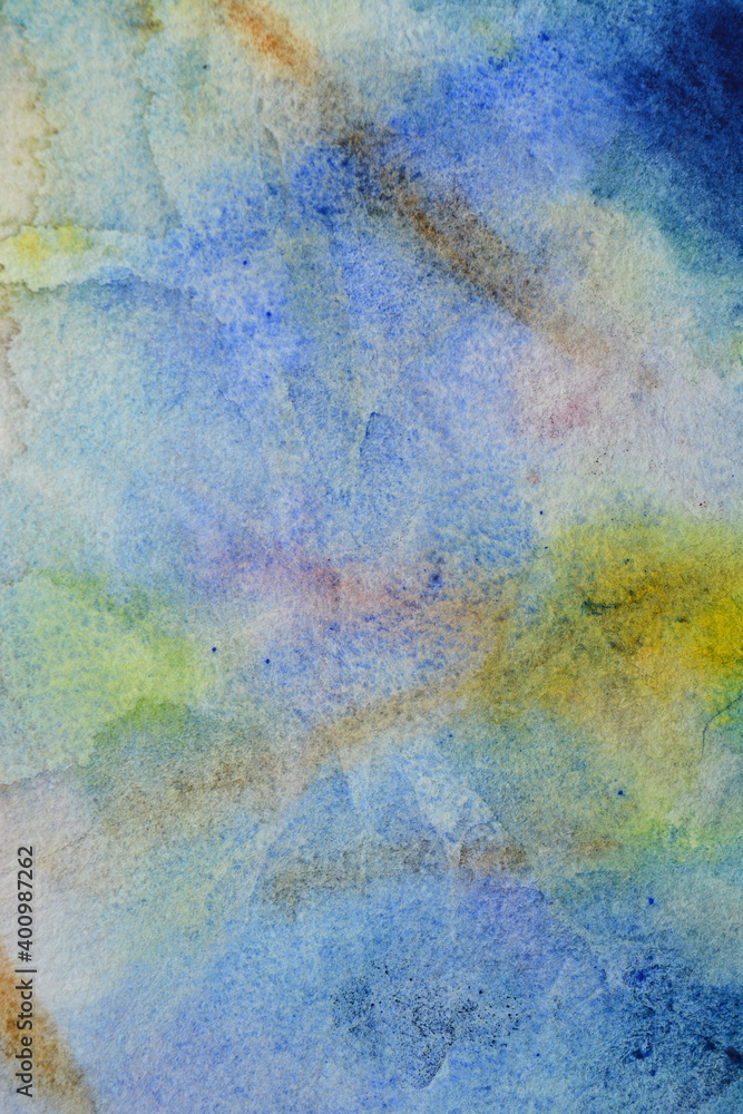 Watercolor blue background with paper texture, close-up