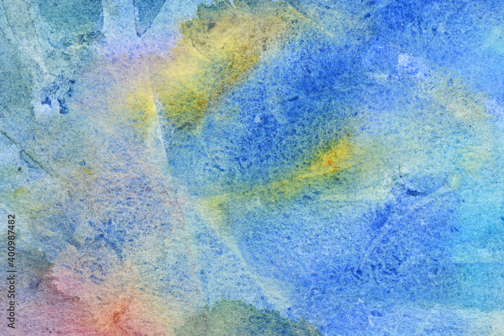 Beautiful blue watercolor background on paper, light texture