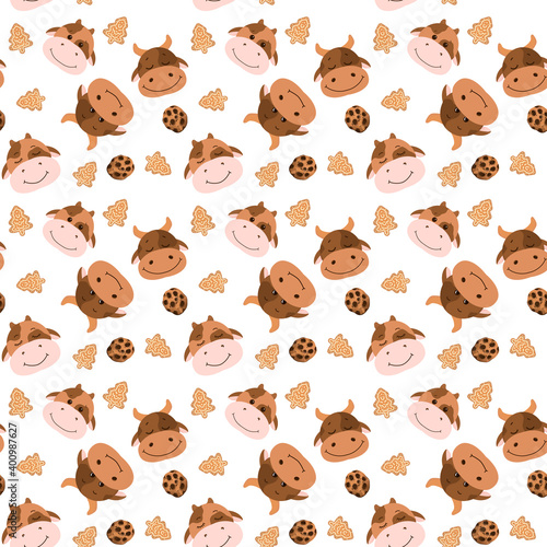 Very cute pattern with cows and sweets. Cute pattern with bull and cookies
