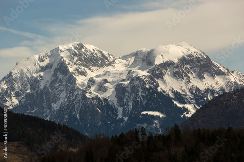 Snowy mountain panorama in Bavarian Alps
