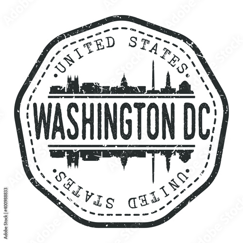 Washington, DC, USA Stamp Skyline Postmark. Silhouette Postal Passport. City Round Vector Icon. Vintage Postage Design.