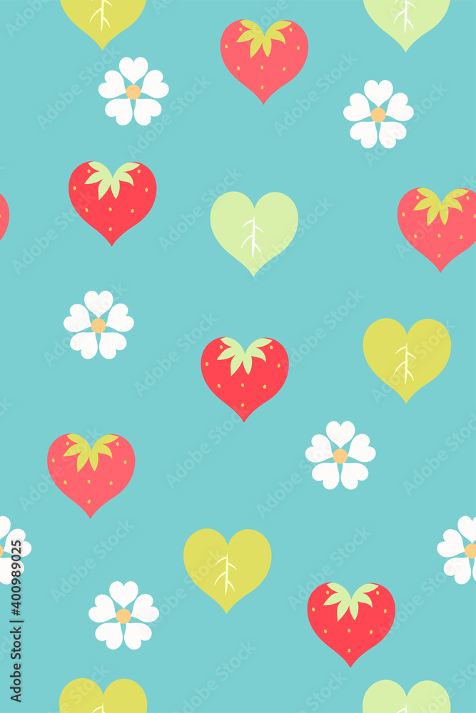 Seamless pattern with cute heart-shaped strawberries. Valentine s day mood. Vector graphics.