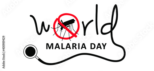 Slogan World malaria day Stop malaria. Caution, warning mosquitos drinking blood. Flat vector signaling. Insect bite, blood infection ( illness ). Spread of mosquito, dengue or zika virus fever alert.