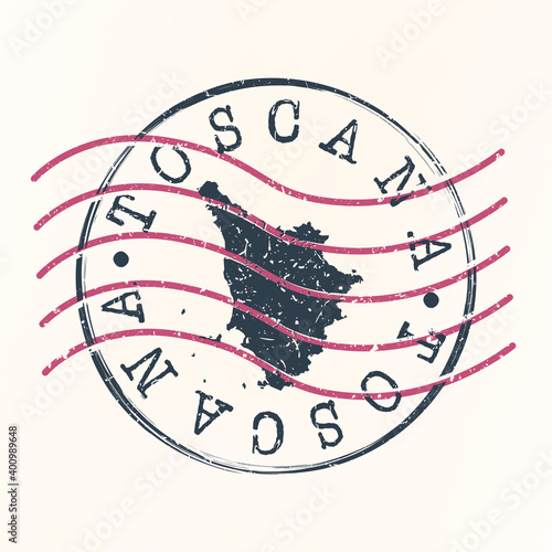 Tuscany, Italy Stamp Postal. Map Silhouette Seal. Passport Round Design. Vector Icon. Design Retro Travel.