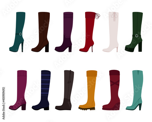 Set of women boots on white background, vector illustration
