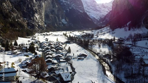 The famous snow-capped village of Lauterbrunnen, Switzerland. 